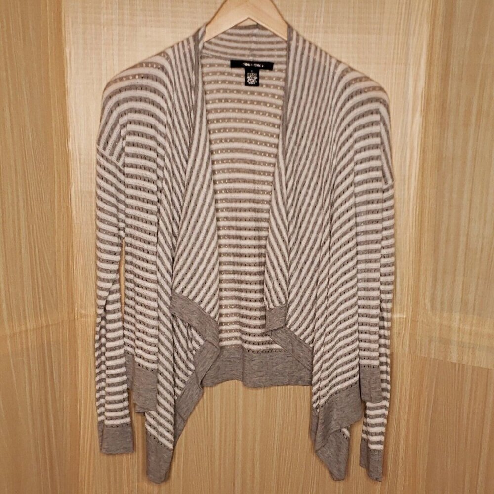 89th & Madison Lightweight Striped Open Front  Asymmetrical Cardigan. Small
